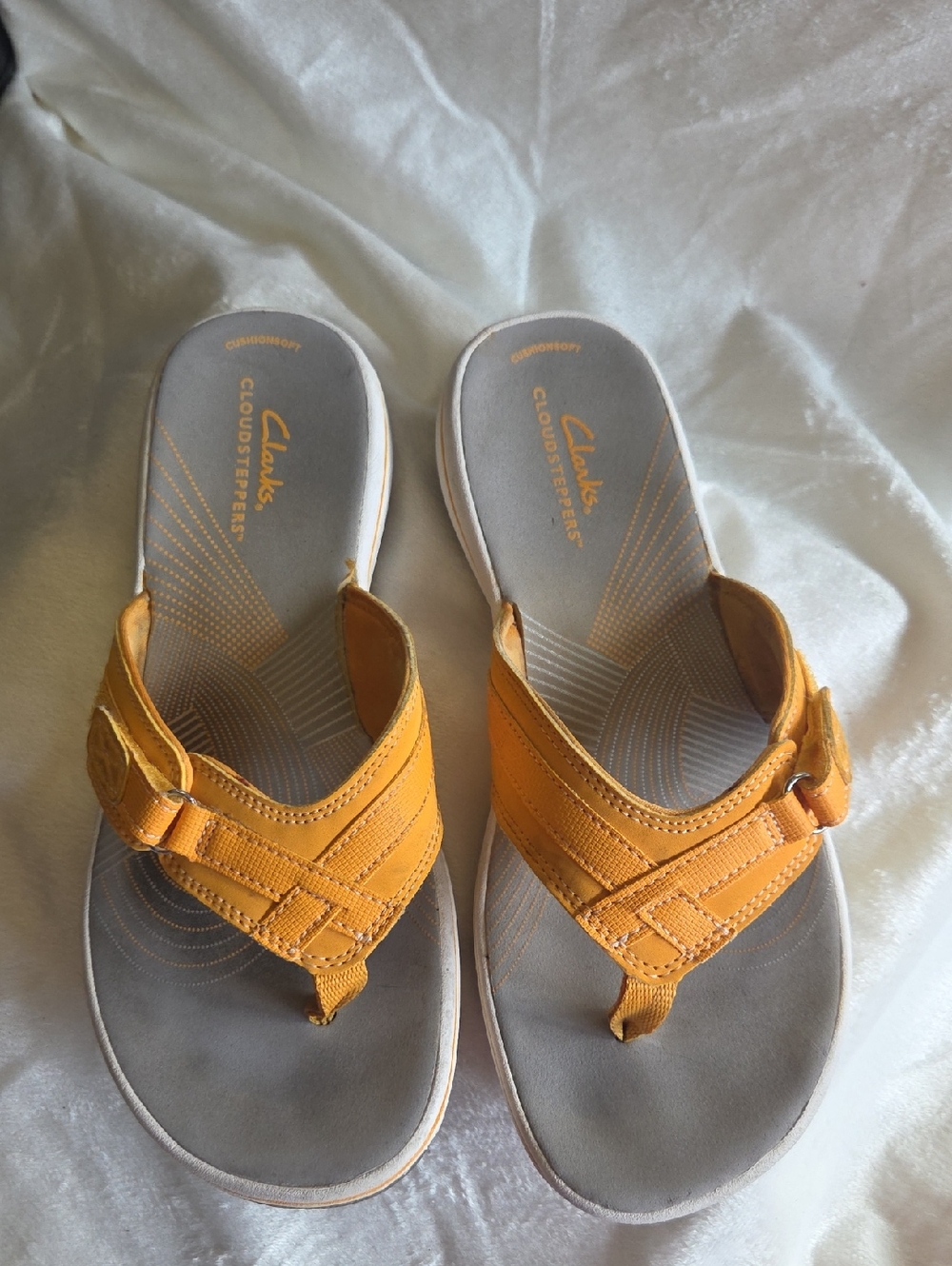 Clarks Yellow Leather Thong Sandals with Buckle Accent